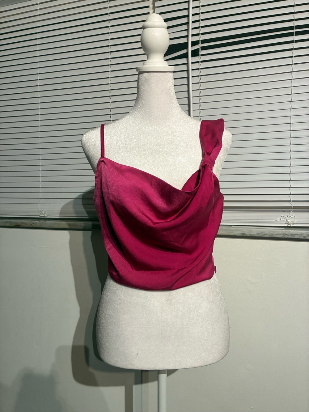 Dolls Kill Magenta Satin Cowl Neck Camisole with Shoulder Tie